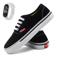 Tenis Feminino Cano Baixo Skate Casual Confort Kit + Relogio