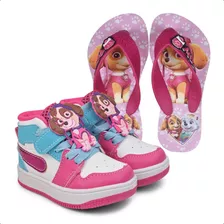 Kit Tênis Infantil Cano Alto Com Chinelo Rosa