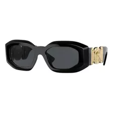 Óculos De Sol Versace Ve4425u Ve4425u Gb1/87 54, Design Irregular Armação Cor Preto, Lente Cinza-escuro De Polímero Standard, Haste Preto Com Dourado De Polímero Com Metal