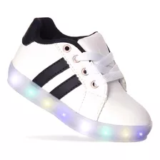 Tenis Sapato De Criança Com Led Luz Branco Ou Preto Listrado