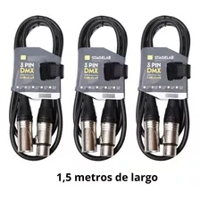 3 Cables Iluminación Dmx De 3 Puntas 1,5 Metros 