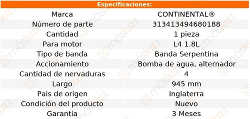 Banda 945 Mm Acc Laser L4 1.8l 90/94 Continental B/agua, Alt Foto 5