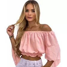 Blusa Cropped Meia Manga Ombro A Ombro