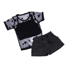 Blusa Estrelinha + Top E Short Neopreme De 1 A 10 Anos