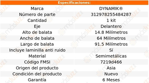 Balatas Semimetalicas Del Para Kia Rio L4 1.6l 01/02 Dynamik Foto 3