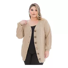 Blusa Casaco De Frio Botão Trançado Tricot Plus Size Inverno