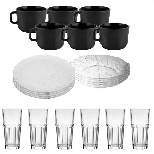 Juego Vajilla 24 Piezas Set De Platos Vasos Vaso Facetado Alto 330 Labrado