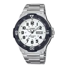 Reloj Pulsera Casio Youth Mrw-200 De Cuerpo Color Plateado, Analógico, Para Hombre, Fondo Blanco, Con Correa De Acero Inoxidable Color Plateado, Agujas Color Blanco Y Negro, Dial Negro, Minutero/segun