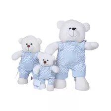 Trio De Urso Menino Chevron Para Decoração Nicho Quarto Bebê