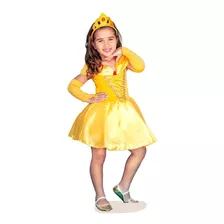 Fantasia Vestido Princesa Bela Amarelo Infantil Festa Curto
