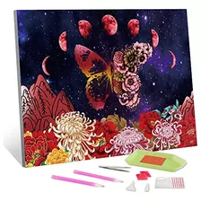 Mariposas Flores Fases De Luna Roja Kit De Pintura De D...