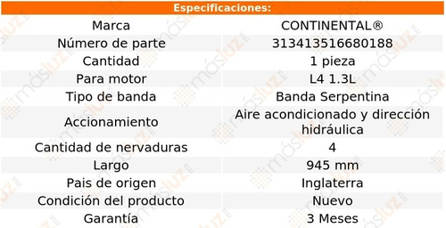 Banda 945 Mm Acc Firefly L4 1.3l 94/00 Continental A/a, D/h Foto 5