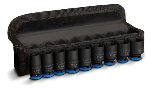 Juego D Llave Tubos Bocallaves Impact 25 Mm Bosch 9 Pcs 1/4 Color Negro/azul