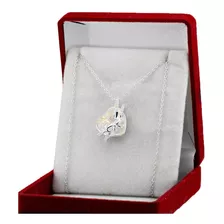 Cadena Y Dije Corazon De Cristal Con Moño Plata 925 Regalo