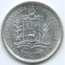 Moneda De Plata 1 Bolívar De 1960