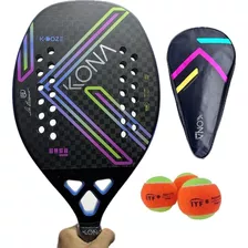 Raquete Beach Tennis Kona Kdoze Blue Matte 12k Leo Branco