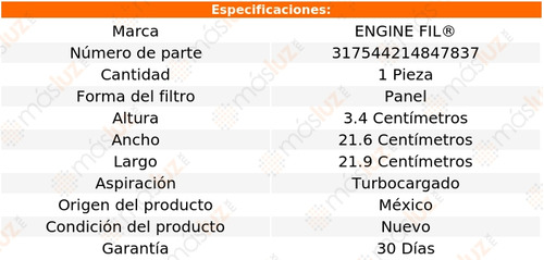 1- Filtro De Aire Legacy 4 Cil 2.5l 2005/2015 Engine Fil Foto 2