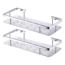 Pack X2 Estante Rectangular Ducha Baño Levys Bazar Acero Inox C/ Baranda