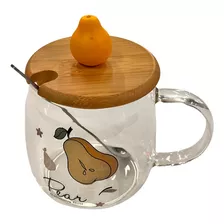 Taza De Cristal De Peras Para Té Café Con Tapa Y Cucharilla