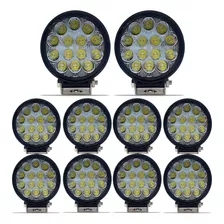 10 Unidades Farol Auxiliar 42w - 14 Leds Redondo Caminhão