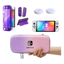 Kit De Proteccion Nintendo Switch Oled Morado Niña Estuche