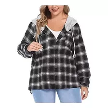 Camisa Feminina De Flanela Xadrez Com Capuz