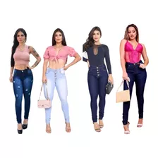 Kit 3 Calças Jeans Feminina Cintura Alta Com Lycra 