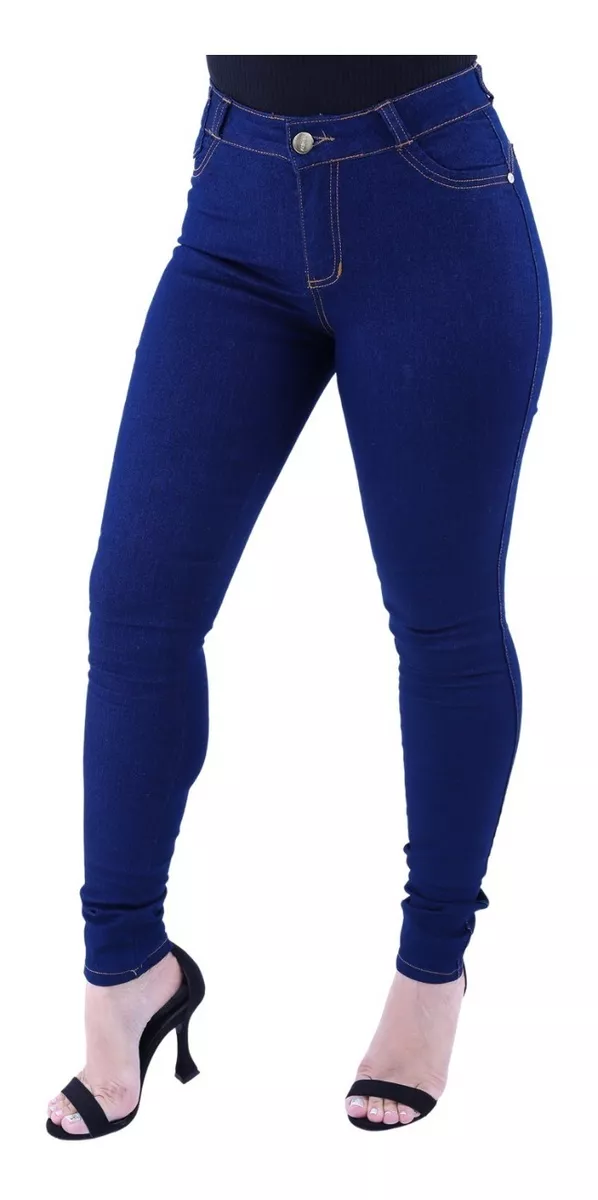 Calças Jeans Femininas Cintura Média Azul Escuro Promoção