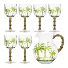 Conj Jarra 2,7 L E 6 Taças Palm Tree De Acrílico - 7pçs