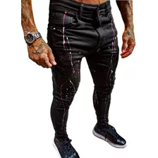 Calça Jeans Preta Splash Destroyed Super Skinny Masculina