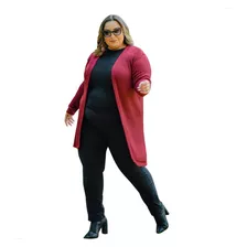 Casaco Feminino De Lã Plus Size Longo Inverno Envio Imediato