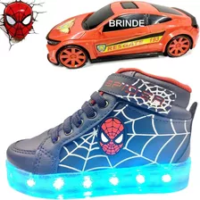 Tênis De Led Recarregável Infantil Masculino Aranha + Brinde