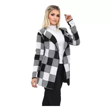 Cardigan Xadrez Sobretudo Feminino Tricô Inverno Moda Top