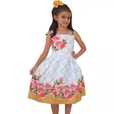 Vestido Infantil Festa Floral Natal Rosa Azul Flores+ Brinde