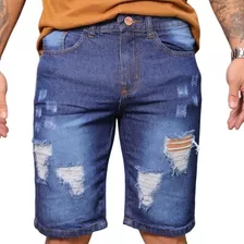 Bermuda Jeans Masculina Destroyed Rasgada Premium