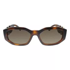 Óculos De Sol Versace Ve4361 Armação De Plástico Cor Havana, Lente Marrom Clássica, Haste Havana/dourado De Plástico