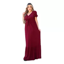 Vestido Longo Manga Curta Princesa Decote Drapeado Ajustável