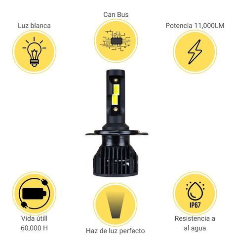 Focos Led H4 11000lm Vw Pointer 98-2009 Baja Alta Mismo Foco Foto 3