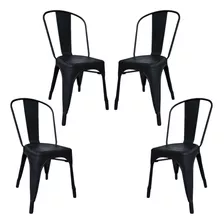 Silla De Comedor Desillas Tolix, Estructura Color Negro Mate, 4 Unidades