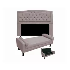 Cabeceira Geovana/ Calçadeira Fênix Queen 160cm Suede Rosê