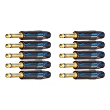 10 Plugs Neutrik P10 Mono Preto Contato Dourado Np2x-b 