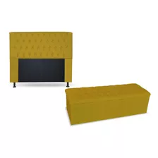 Kit Cab Lady Bt Tecido+calçadeira Casal 140cm Suede Amarelo