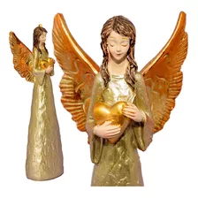 Anjo Decorativo Dourado Com Detalhe Coração 20cm