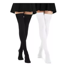 Calcetas Largas Medias Blanca /negra Moda Japonesa Kawaii 