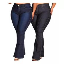 Kit 2 Calça Jeans Flare Plus Size Cintura Alta C/lycra