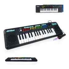 Piano Teclado Musical Infantil Microfone Educativo Karaoke Cor Preto