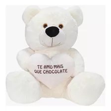 Urso Pelúcia Creme 55 Cm Coração Romântico Presente Namorada