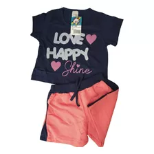 Conjunto Fem. Infantil. Crooped Algodão Mais Shorts. Macio