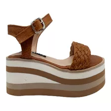 Sandalias Plataformas Combinada Cuero Zapatos Moda 350va