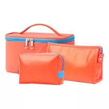 Set De 3 Neceseres Bicolor Para Viaje Rojo - Unica